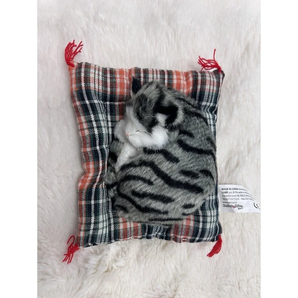 Perfect Petzzz Minis Grey  Tabby Cat On Bed plush toy animal